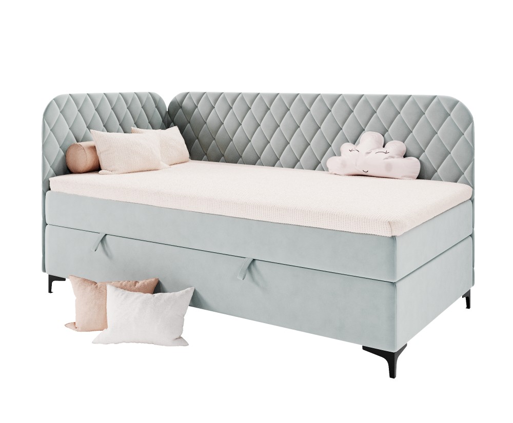 Gepolstertes Eckbett 120x200 cm mit Stauraum und Bonell-Matratze, NAOMI 2M