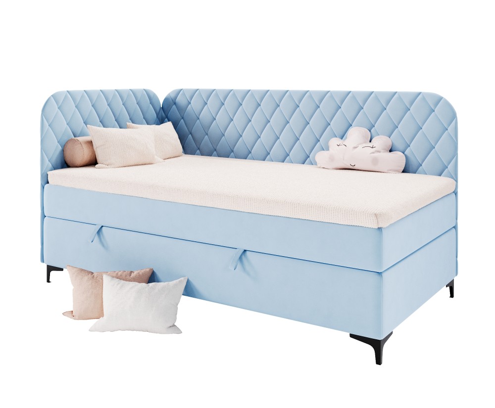 Gepolstertes Eckbett 120x200 cm mit Stauraum und Bonell-Matratze, NAOMI 2M