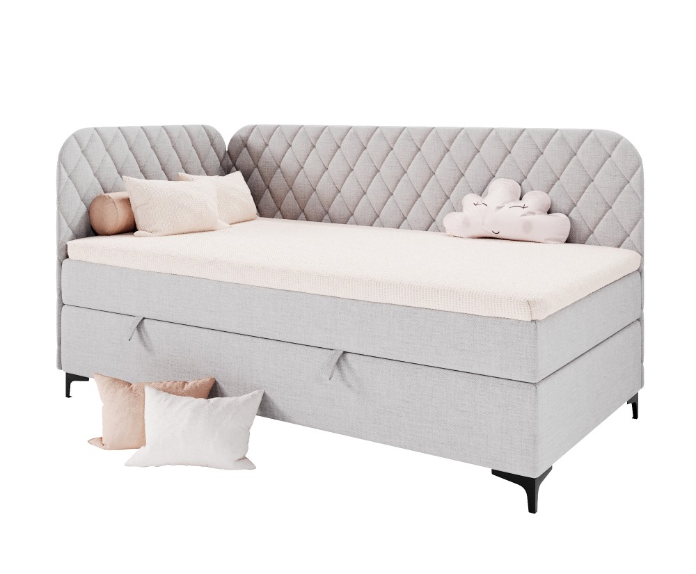 Gepolstertes Eckbett 120x200 cm mit Stauraum und Bonell-Matratze, NAOMI 2M