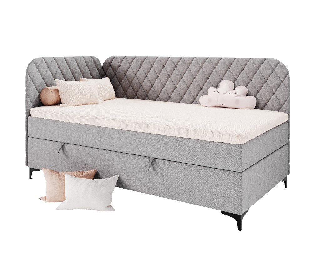 Gepolstertes Eckbett 120x200 cm mit Stauraum und Bonell-Matratze, NAOMI 2M Gepolstertes Eckbett 120x200 cm mit Stauraum und Bonell-Matratze, NAOMI 2M