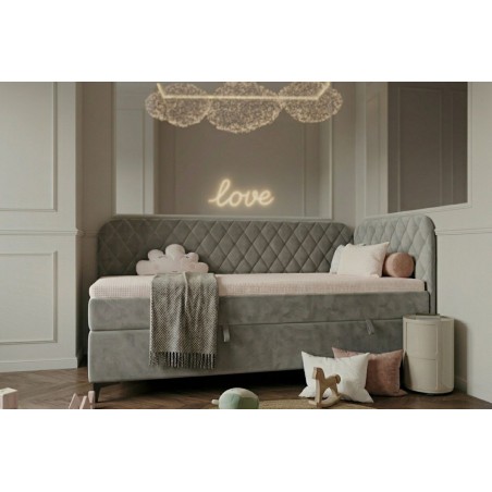 Gepolstertes Eckbett 120x200 cm mit Stauraum und Bonell-Matratze, NAOMI 2M