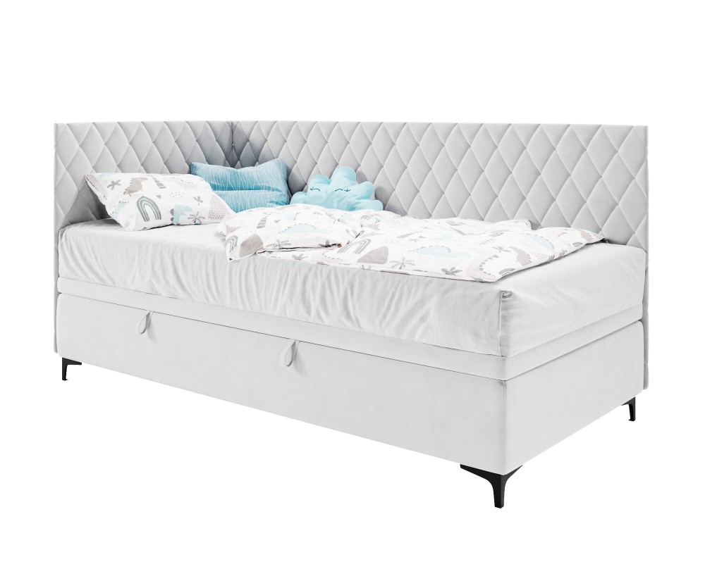 Modernes Eckbett 90x200 cm mit Stauraum und Seitenteilen, Polsterbett ANABELLA 1R Modernes Eckbett 90x200 cm mit Stauraum und Seitenteilen, Polsterbett ANABELLA 1R