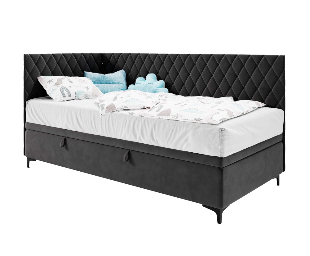 Modernes Eckbett 90x200 cm mit Stauraum und Seitenteilen, Polsterbett ANABELLA 1R Modernes Eckbett 90x200 cm mit Stauraum und Seitenteilen, Polsterbett ANABELLA 1R