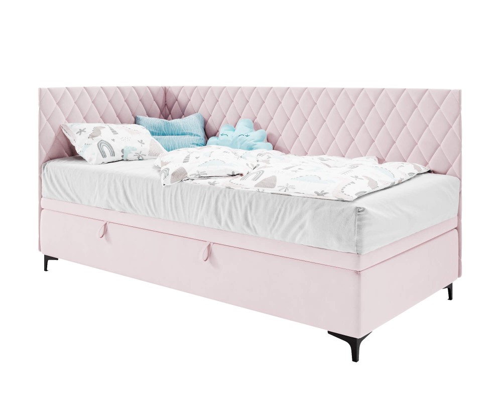 Modernes Eckbett 90x200 cm mit Stauraum und Seitenteilen, Polsterbett ANABELLA 1R Modernes Eckbett 90x200 cm mit Stauraum und Seitenteilen, Polsterbett ANABELLA 1R