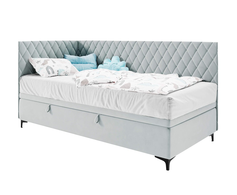 Modernes Eckbett 90x200 cm mit Stauraum und Seitenteilen, Polsterbett ANABELLA 1R Modernes Eckbett 90x200 cm mit Stauraum und Seitenteilen, Polsterbett ANABELLA 1R