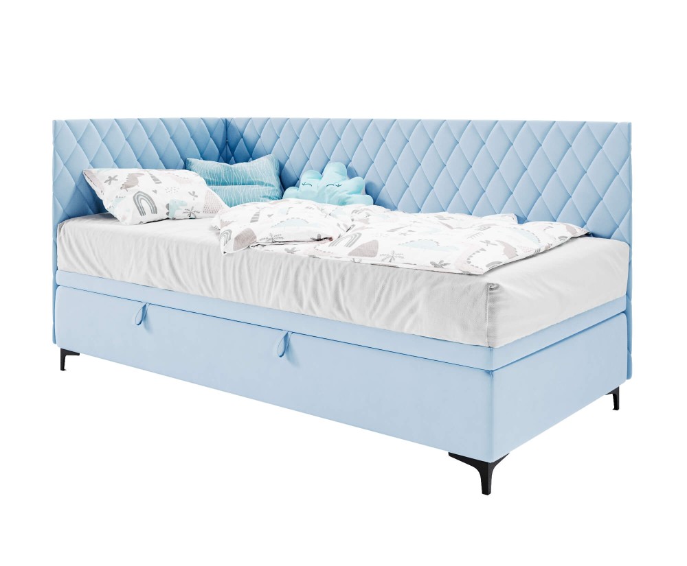 Modernes Eckbett 90x200 cm mit Stauraum und Seitenteilen, Polsterbett ANABELLA 1R Modernes Eckbett 90x200 cm mit Stauraum und Seitenteilen, Polsterbett ANABELLA 1R