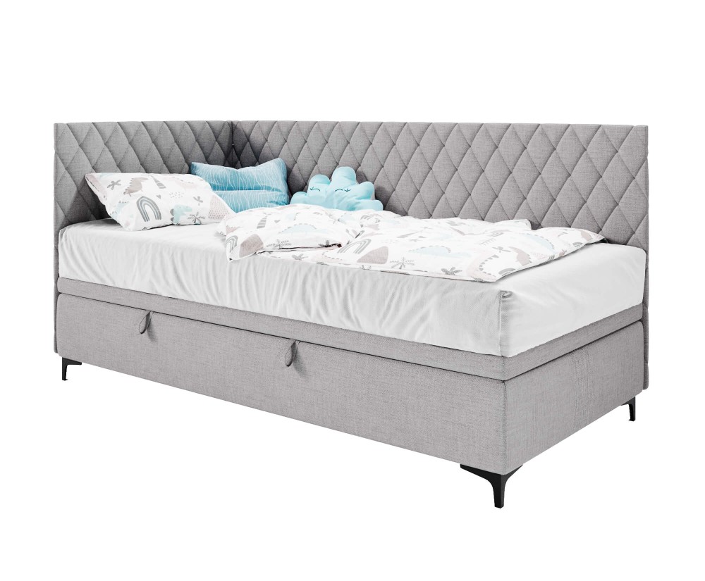 Modernes Eckbett 90x200 cm mit Stauraum und Seitenteilen, Polsterbett ANABELLA 1R Modernes Eckbett 90x200 cm mit Stauraum und Seitenteilen, Polsterbett ANABELLA 1R