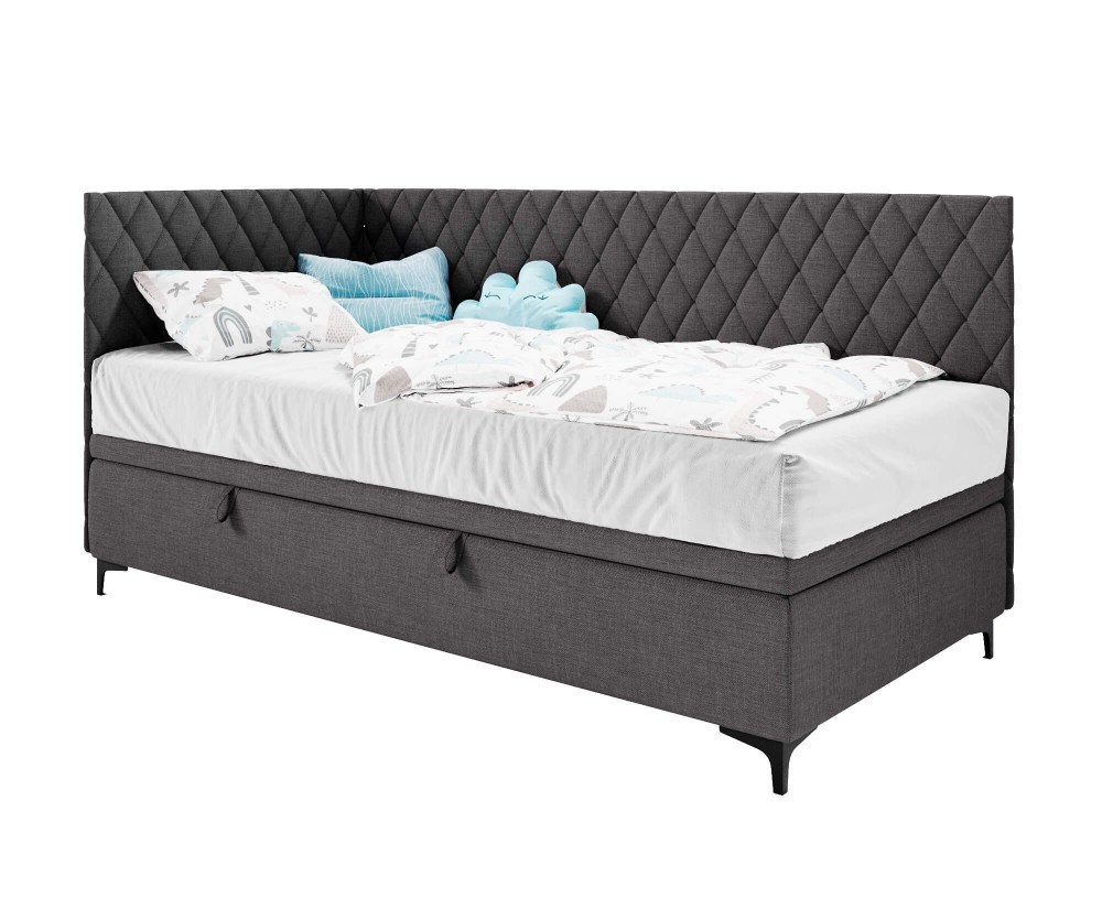 Modernes Eckbett 90x200 cm mit Stauraum und Seitenteilen, Polsterbett ANABELLA 1R Modernes Eckbett 90x200 cm mit Stauraum und Seitenteilen, Polsterbett ANABELLA 1R