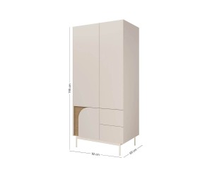 Stilvoller Kleiderschrank zweitürig mit Schubladen, Schrank für Schlaf- oder Jugendzimmer, Macadamia / Eiche Frühling KARMEL 1