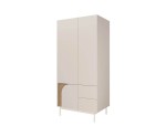 Stilvoller Kleiderschrank zweitürig mit Schubladen, Schrank für Schlaf- oder Jugendzimmer, Macadamia / Eiche Spring KARMEL 1 Stilvoller Kleiderschrank zweitürig mit Schubladen, Schrank für Schlaf- oder Jugendzimmer, Macadamia / Eiche Spring KARMEL 1