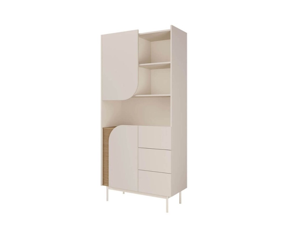 Geräumiges Regal mit offenen Fächern und Schubladen für das Jugendzimmer, Macadamia / Eiche Spring KARMEL 2 Geräumiges Regal mit offenen Fächern und Schubladen für das Jugendzimmer, Macadamia / Eiche Spring KARMEL 2