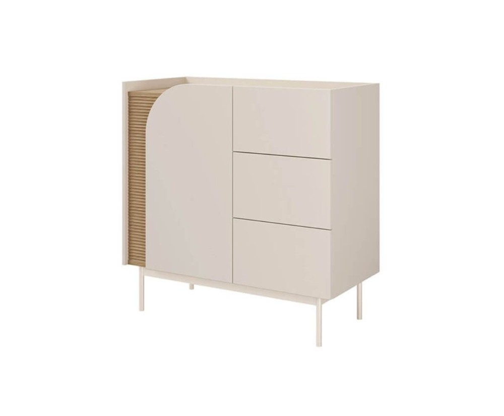 Kompakte Kommode 92 cm 1-türig mit 3 Schubladen, Sideboard in Macadamia / Eiche Spring, KARMEL 8