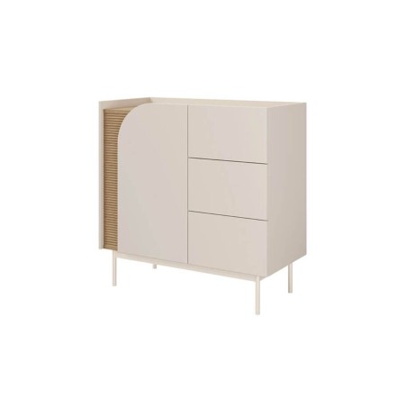 Kompakte Kommode 92 cm 1-türig mit 3 Schubladen, Sideboard in Macadamia / Eiche Frühling, KARMEL 8