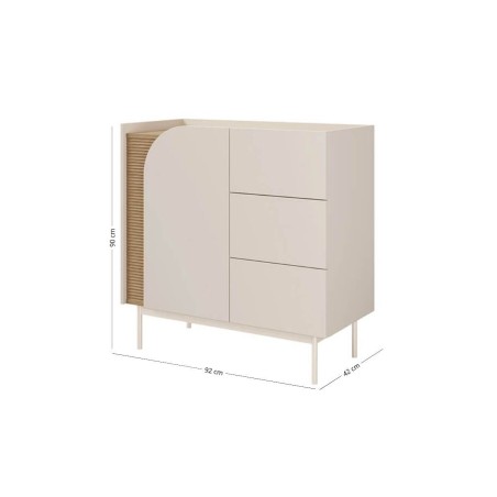 Kompakte Kommode 92 cm 1-türig mit 3 Schubladen, Sideboard in Macadamia / Eiche Frühling, KARMEL 8