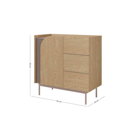Kleine Kommode 92 cm 1-türig mit 3 Schubladen, Sideboard in Eiche Frühling / Toffee, KARMEL 8