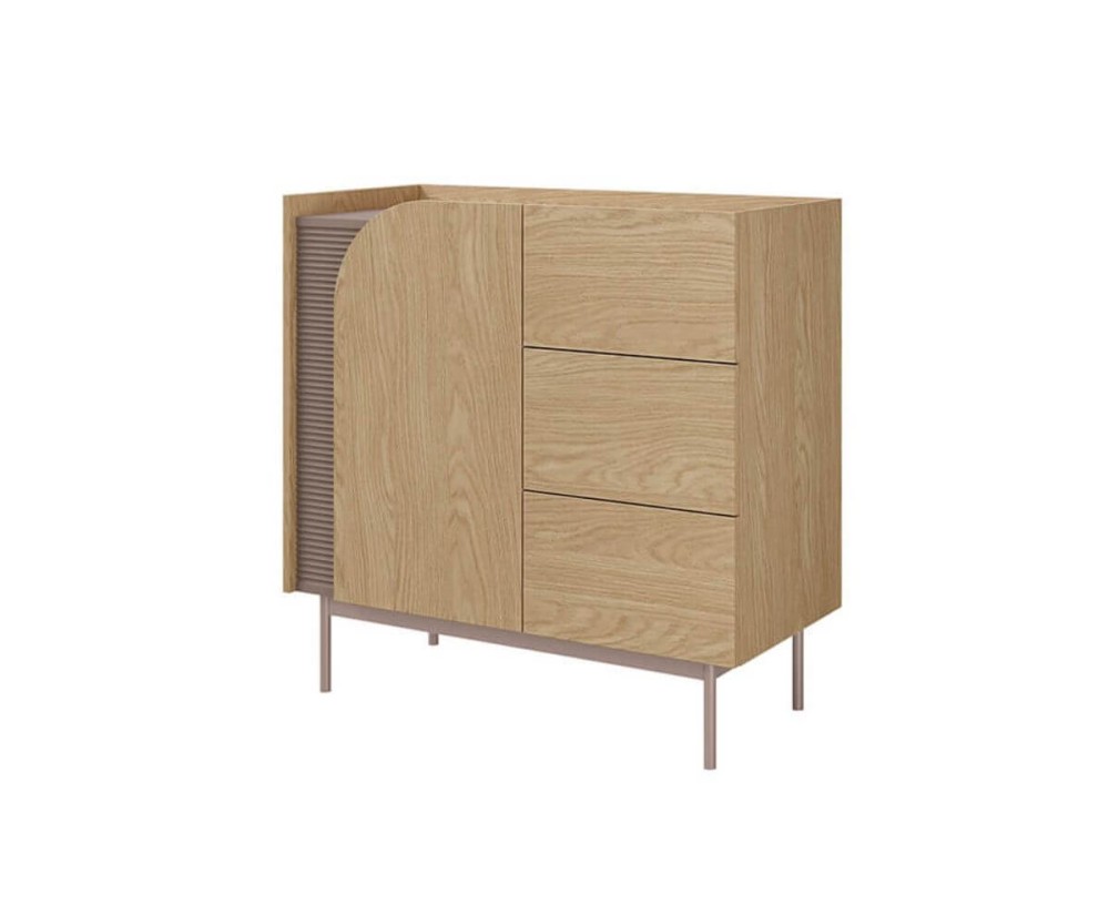 Kleine Kommode 92 cm 1-türig mit 3 Schubladen, Sideboard in Eiche Spring / Toffee, KARMEL 8