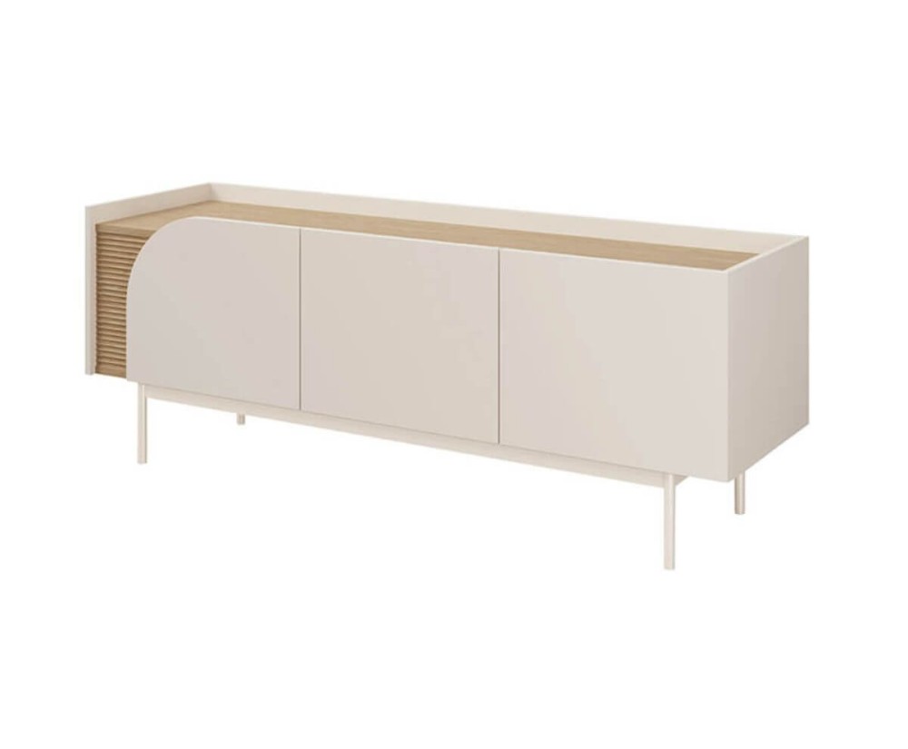 TV Schrank 147 cm 3-türig, TV Lowboard in Macadamia / Eiche Spring, KARMEL 10 TV Schrank 147 cm 3-türig, TV Lowboard in Macadamia / Eiche Spring, KARMEL 10
