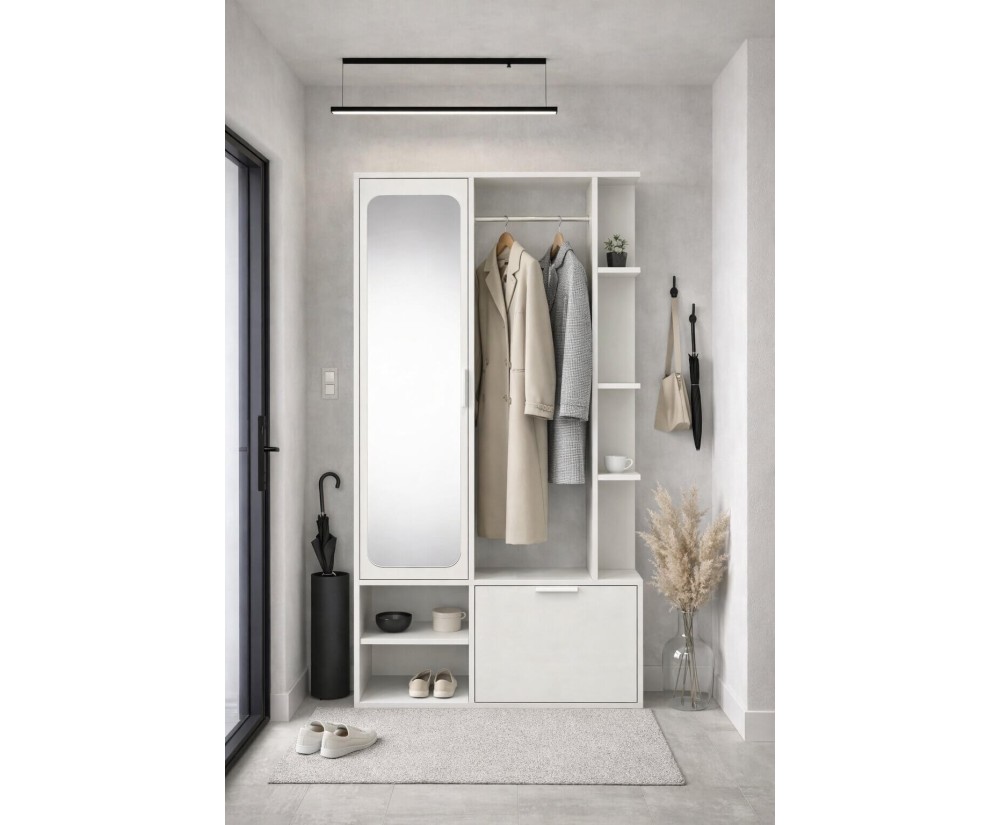 Weiße Flurgarderobe mit Spiegel, Regalböden, Schuhschrank, NALA G1