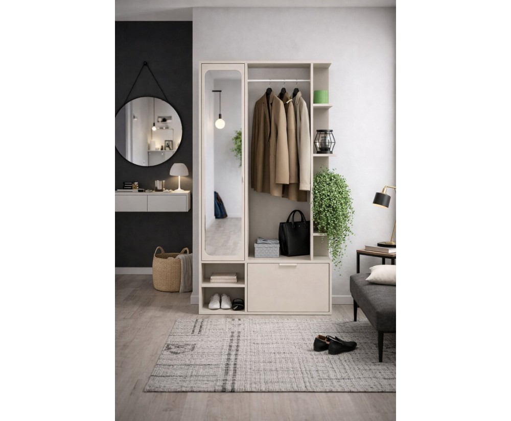 Garderobenset für den Eingangsbereich mit Spiegel und Schuhschrank, Kaschmir, NALA G1