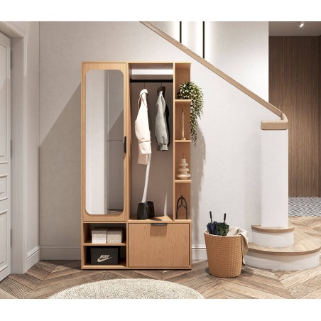 Flurset mit Spiegel und Schuhschrank in der Farbe Eiche Bookmatch, Flurgarderobe NALA G1