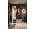 Flurset mit Spiegel und Schuhschrank in der Farbe Eiche Bookmatch, Flurgarderobe NALA G1