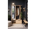 Flurset mit Spiegel und Schuhschrank in der Farbe Eiche Bookmatch, Flurgarderobe NALA G1