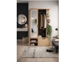 Flurset mit Spiegel und Schuhschrank in der Farbe Eiche Bookmatch, Flurgarderobe NALA G1
