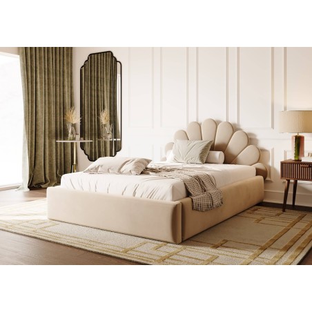 Jugendbett 100x200 cm mit Muschel-Kopfteil, Lattenrost mit Metallrahmen, Polsterbett SHELL