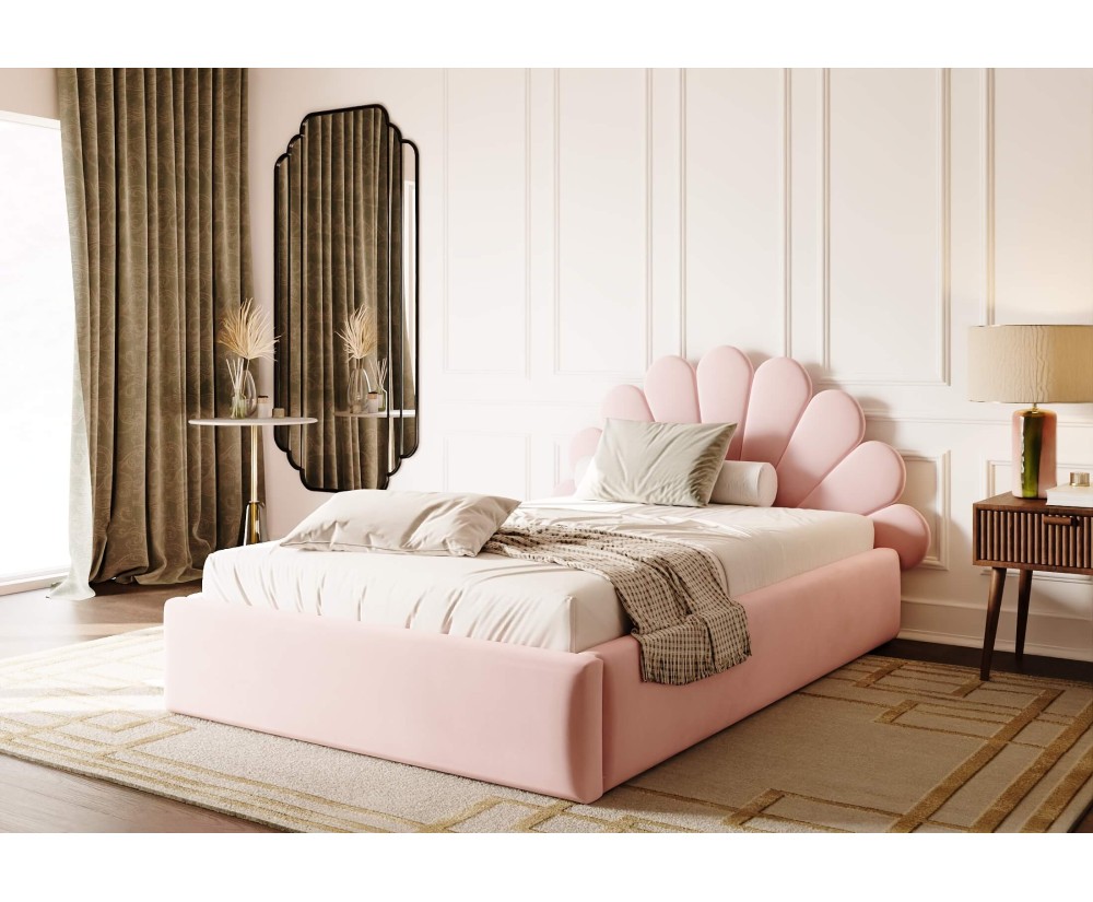 Jugendbett 100x200 cm mit Muschel-Kopfteil, Lattenrost mit Metallrahmen, Polsterbett SHELL Jugendbett 100x200 cm mit Muschel-Kopfteil, Lattenrost mit Metallrahmen, Polsterbett SHELL