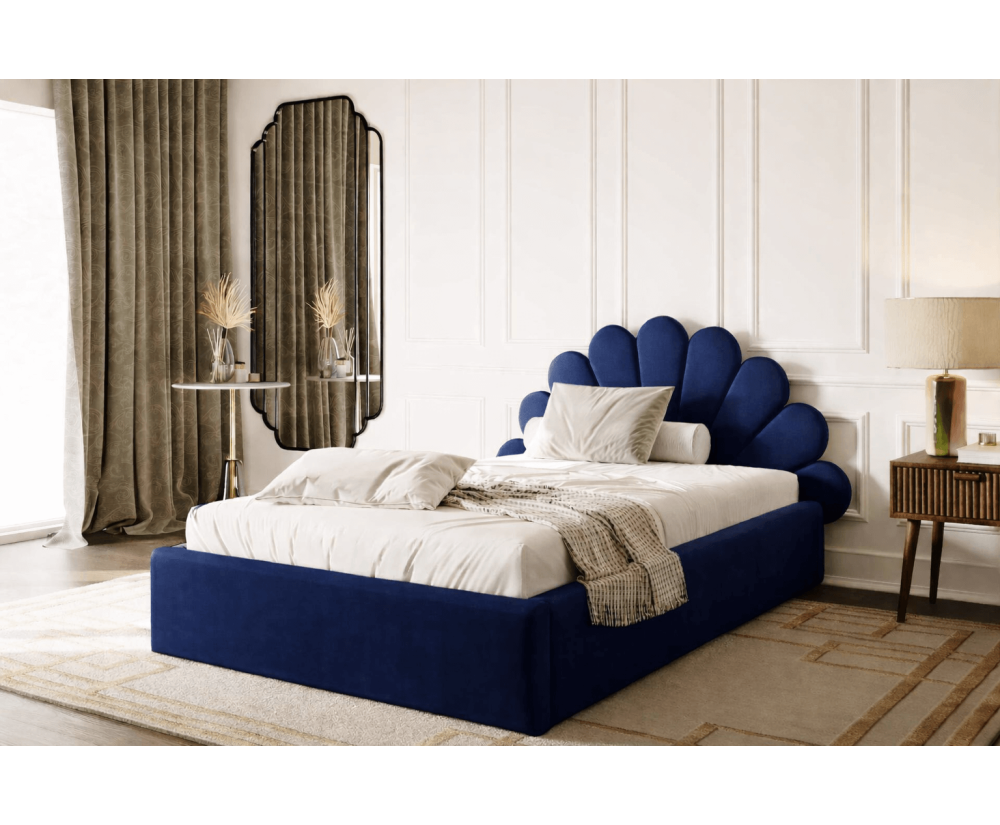 Jugendbett 100x200 cm mit Muschel-Kopfteil, Lattenrost mit Metallrahmen, Polsterbett SHELL