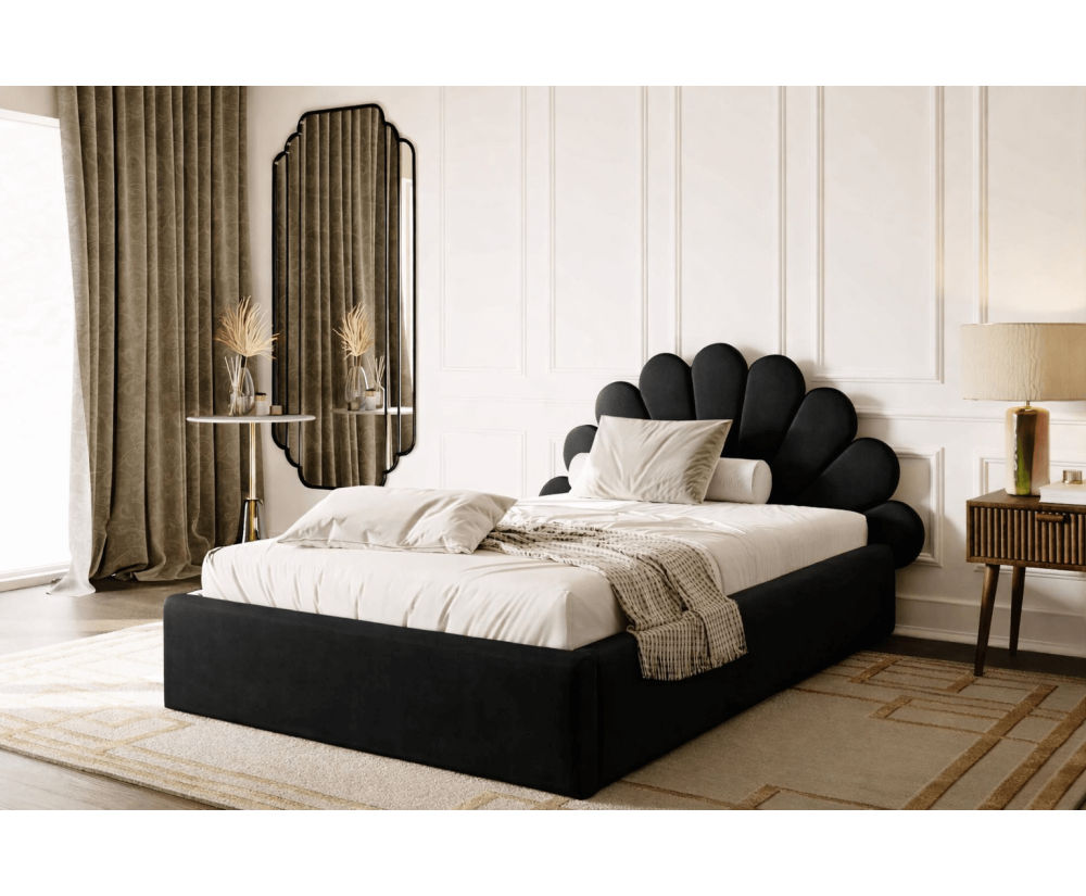 Jugendbett 100x200 cm mit Muschel-Kopfteil, Lattenrost mit Metallrahmen, Polsterbett SHELL Jugendbett 100x200 cm mit Muschel-Kopfteil, Lattenrost mit Metallrahmen, Polsterbett SHELL