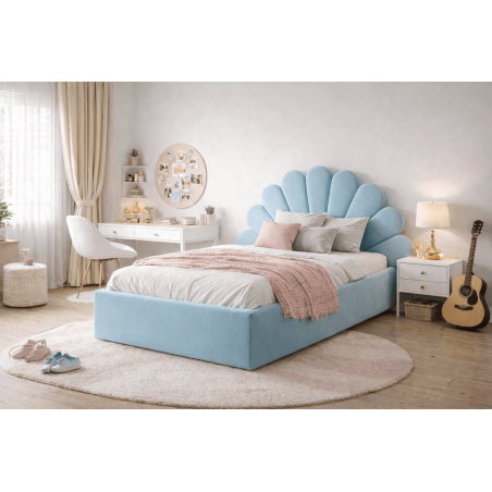 Jugendbett 100x200 cm mit Muschel-Kopfteil, Lattenrost mit Metallrahmen, Polsterbett SHELL