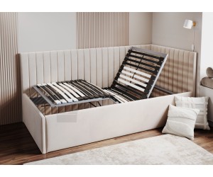 Polsterbett 120x200 cm mit verstellbarem Lattenrost für Seniorenzimmer, Einzelbett verstellbar per Fernbedienung, CARLOS SE