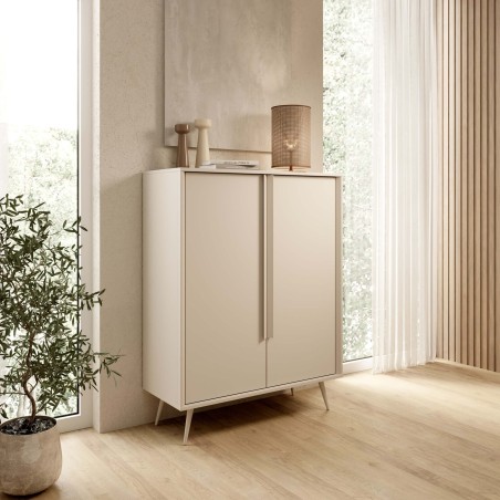 Hohe Kommode 96,7 cm breit zweitürig, Sideboard in Kaschmir auf Metallfüßen, MADERO A