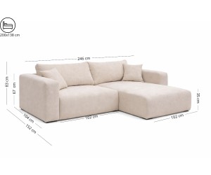 Komfortables Ecksofa L-Form mit Schlaffunktion und Stauraum, Stoff ARAGON 01 creme, MAGNUM N1