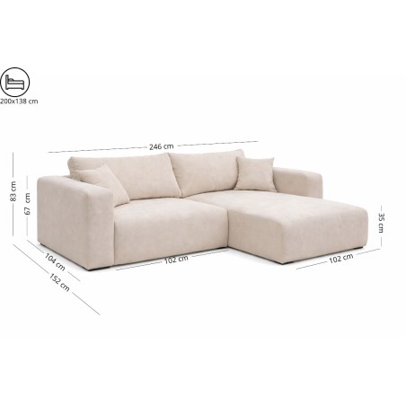 Komfortables Ecksofa L-Form mit Schlaffunktion und Stauraum, Stoff ARAGON 01 creme, MAGNUM N1