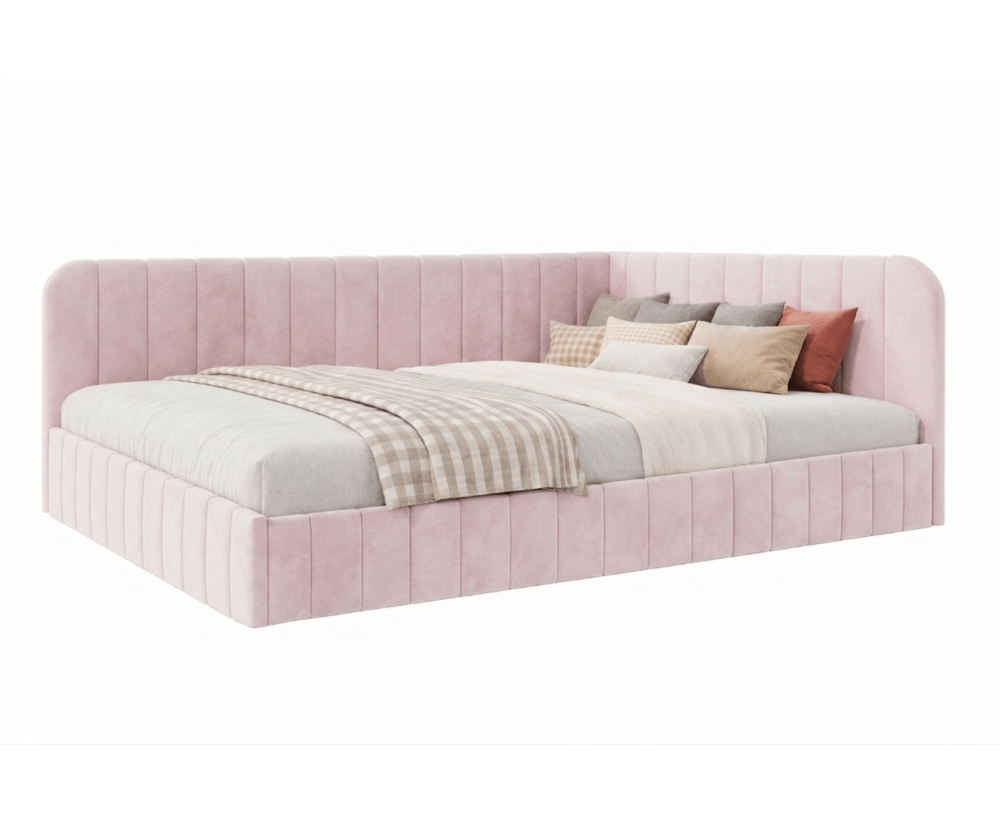 Eckbett 140x200 cm mit Bettkasten und Lattenrost für Schlafzimmer, Doppelbett für Dachschräge, MARIO SM 02