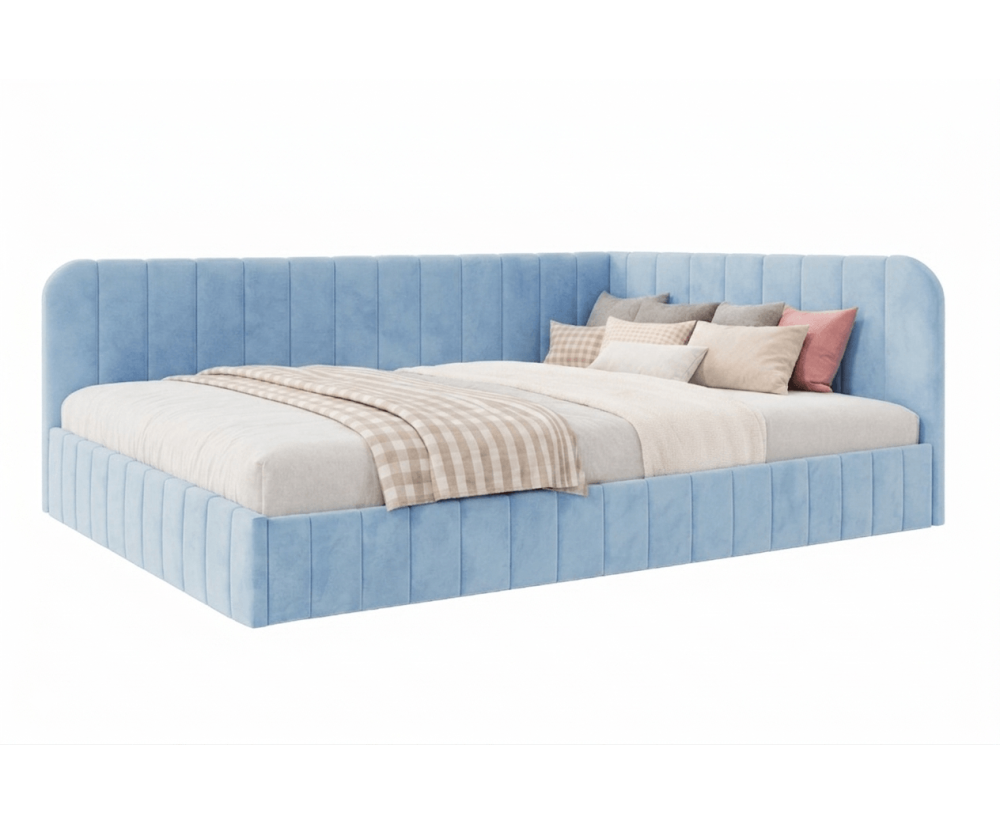 Eckbett 140x200 cm mit Bettkasten und Lattenrost für Schlafzimmer, Doppelbett für Dachschräge, MARIO SM 02 Eckbett 140x200 cm mit Bettkasten und Lattenrost für Schlafzimmer, Doppelbett für Dachschräge, MARIO SM 02