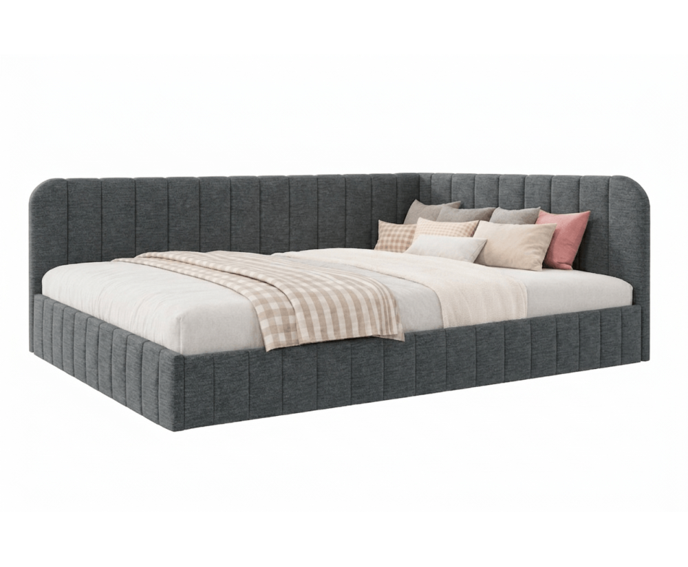Eckbett 140x200 cm mit Bettkasten und Lattenrost für Schlafzimmer, Doppelbett für Dachschräge, MARIO SM 02