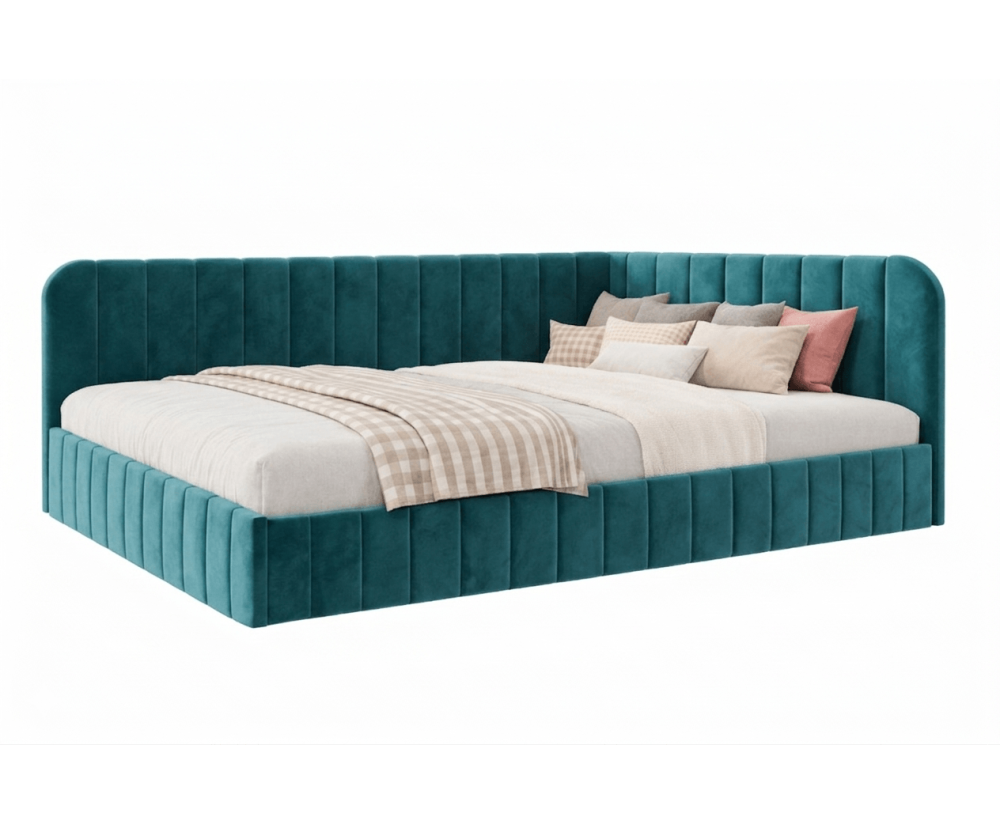 Eckbett 140x200 cm mit Bettkasten und Lattenrost für Schlafzimmer, Doppelbett für Dachschräge, MARIO SM 02