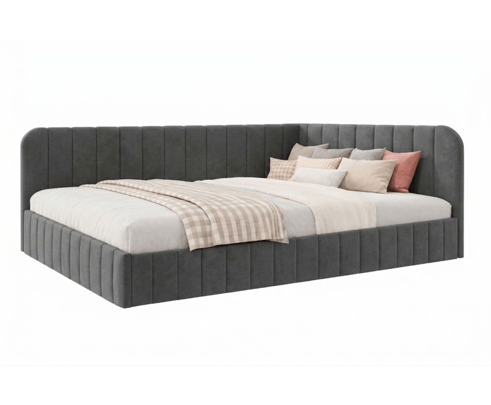 Eckbett 140x200 cm mit Bettkasten und Lattenrost für Schlafzimmer, Doppelbett für Dachschräge, MARIO SM 02 Eckbett 140x200 cm mit Bettkasten und Lattenrost für Schlafzimmer, Doppelbett für Dachschräge, MARIO SM 02