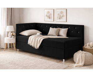 Polsterbett 120x200 cm für Mädchen, Einzelbett mit Kristallen am Kopfteil und an der Seitenblende, PRINCESS 2M
