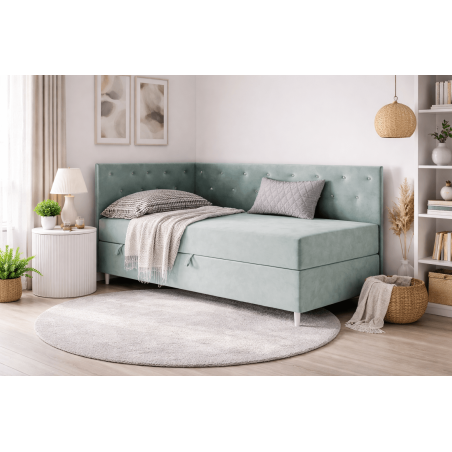 Einzelbett 100x200 cm, Polsterbett mit Kristallen am Kopfteil und an der Seitenblende, PRINCESS 2M