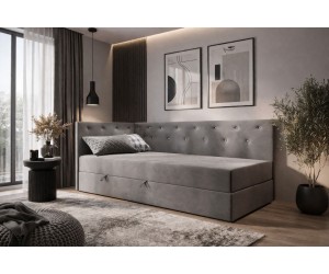 Polsterbett 100x200 cm mit Bonell-Matratze, Kristalle am Kopfteil und an der Seitenblende, PRINCESS 3M