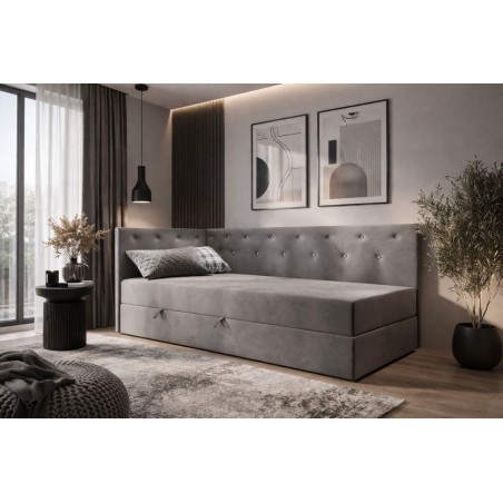 Polsterbett 100x200 cm mit Bonell-Matratze, Kristalle am Kopfteil und an der Seitenblende, PRINCESS 3M