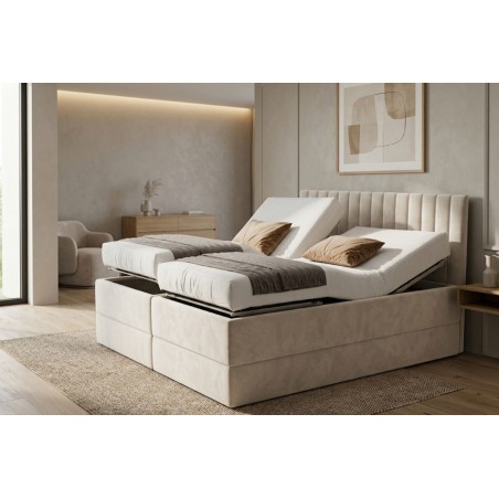 Boxspringbett 200x200 cm mit 2 verstellbaren Lattenrosten und 2 Bettkästen, Verstellfunktion mit Fernbedienung, PEDRO SE