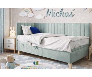 Einzelbett 80x200 cm mit Bettkasten für Kinderzimmer, vertikale Nähte, ohne Matratze, AMELIA 1R