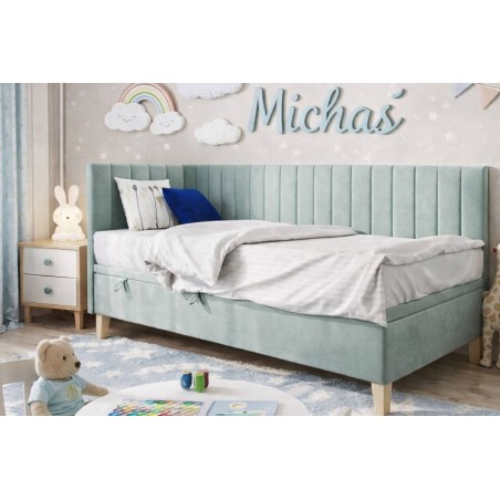 Einzelbett 80x200 cm mit Bettkasten für Kinderzimmer, vertikale Nähte, ohne Matratze, AMELIA 1R