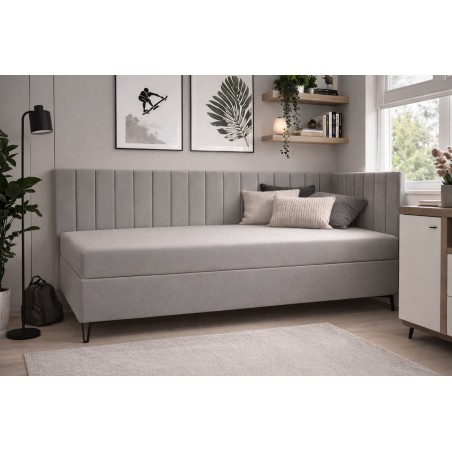 Polsterbett 90x200 cm mit Matratze, Einzelbett auf Metallfüßen, AMELIA 2M