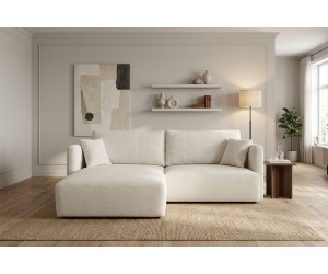 Modernes Ecksofa in L-Form mit Schlaffunktion & Bettkasten, Stoff ARAGON Creme, MAGNUM N2